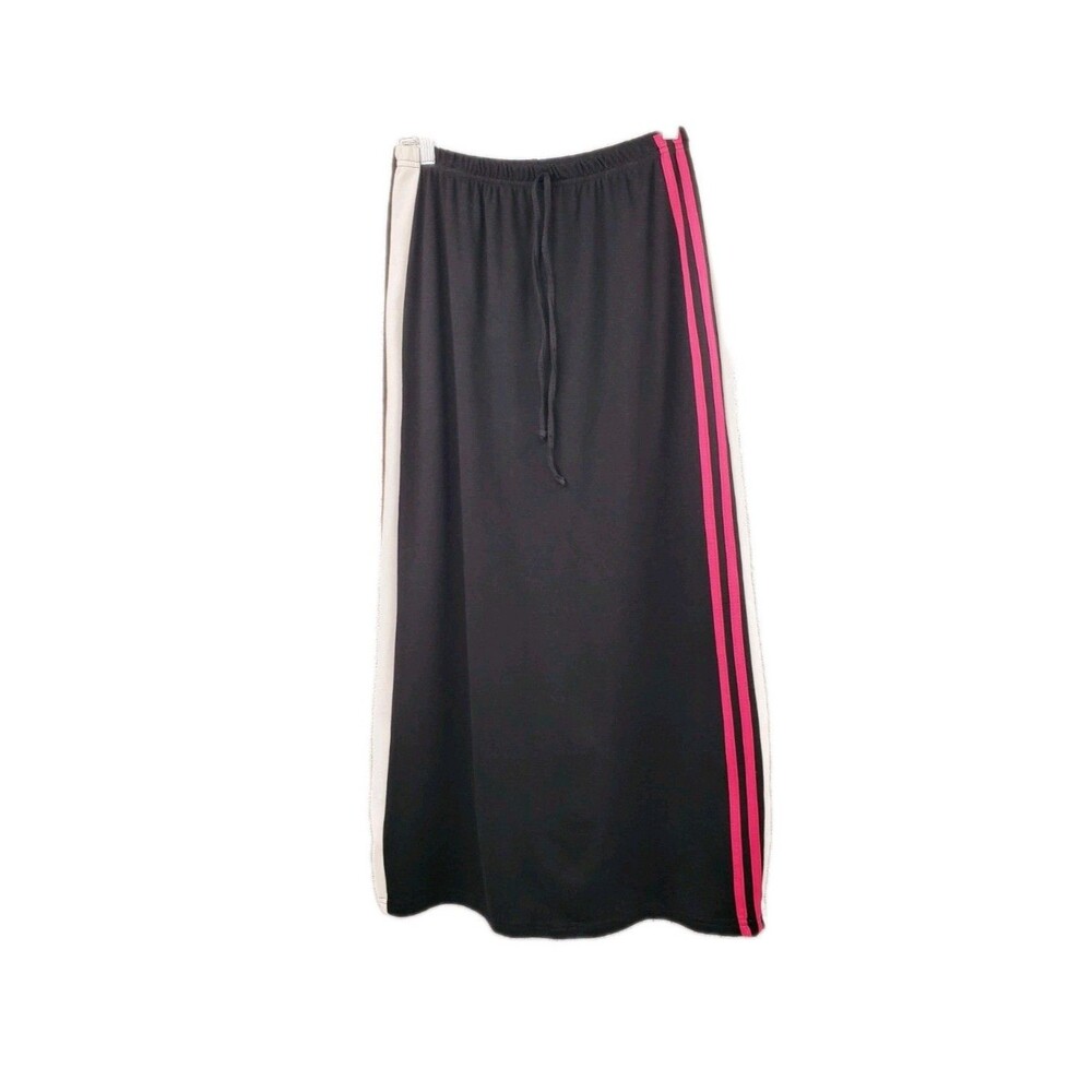 Vtg 90s Y2k Midi Skirt Sz XL Black Pink Side Stripes GW Sport Sporty Spice Rare